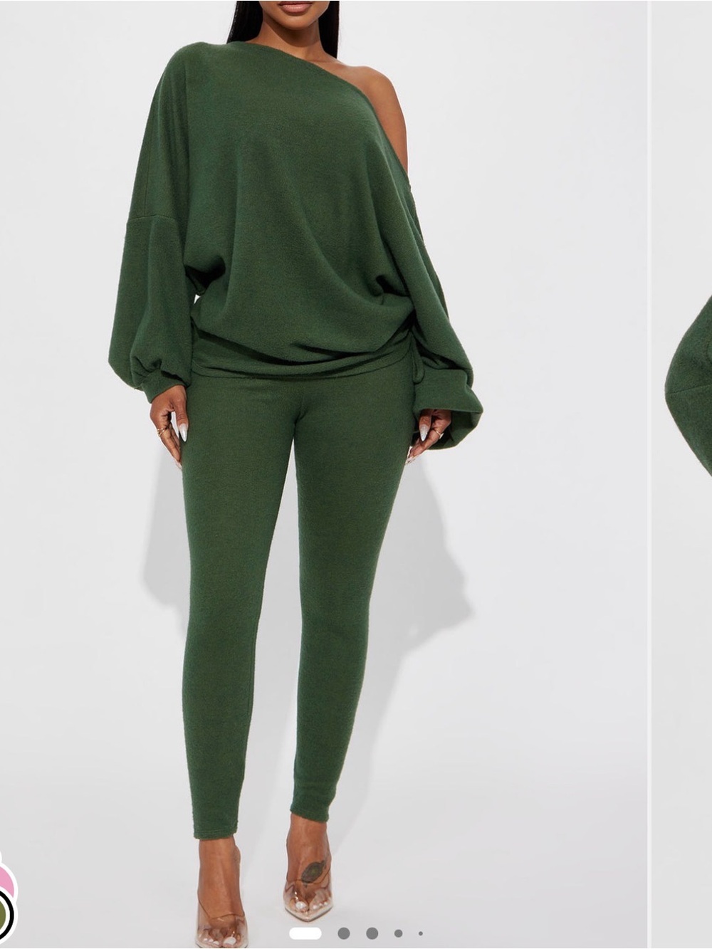 Fashion Nova Forest Green Off-Shoulder Knit Jumpsuit
